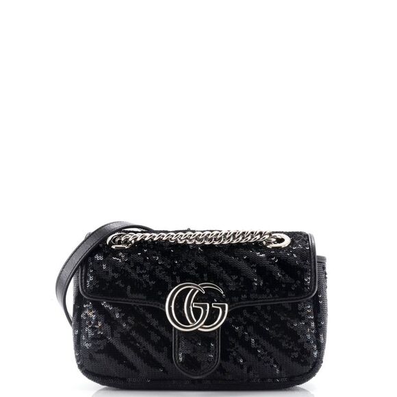 Gucci Handbags - Gucci GG Marmont Flap Bag Diagonal Quilted Sequins Mini Black